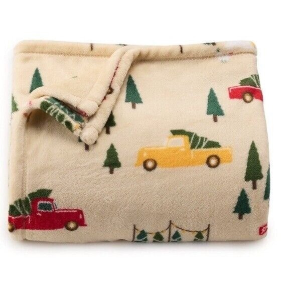 Christmas Throw Blanket Red Truck Tree Holiday Farmhouse Oversized 60" x 72" - Picture 2 of 2